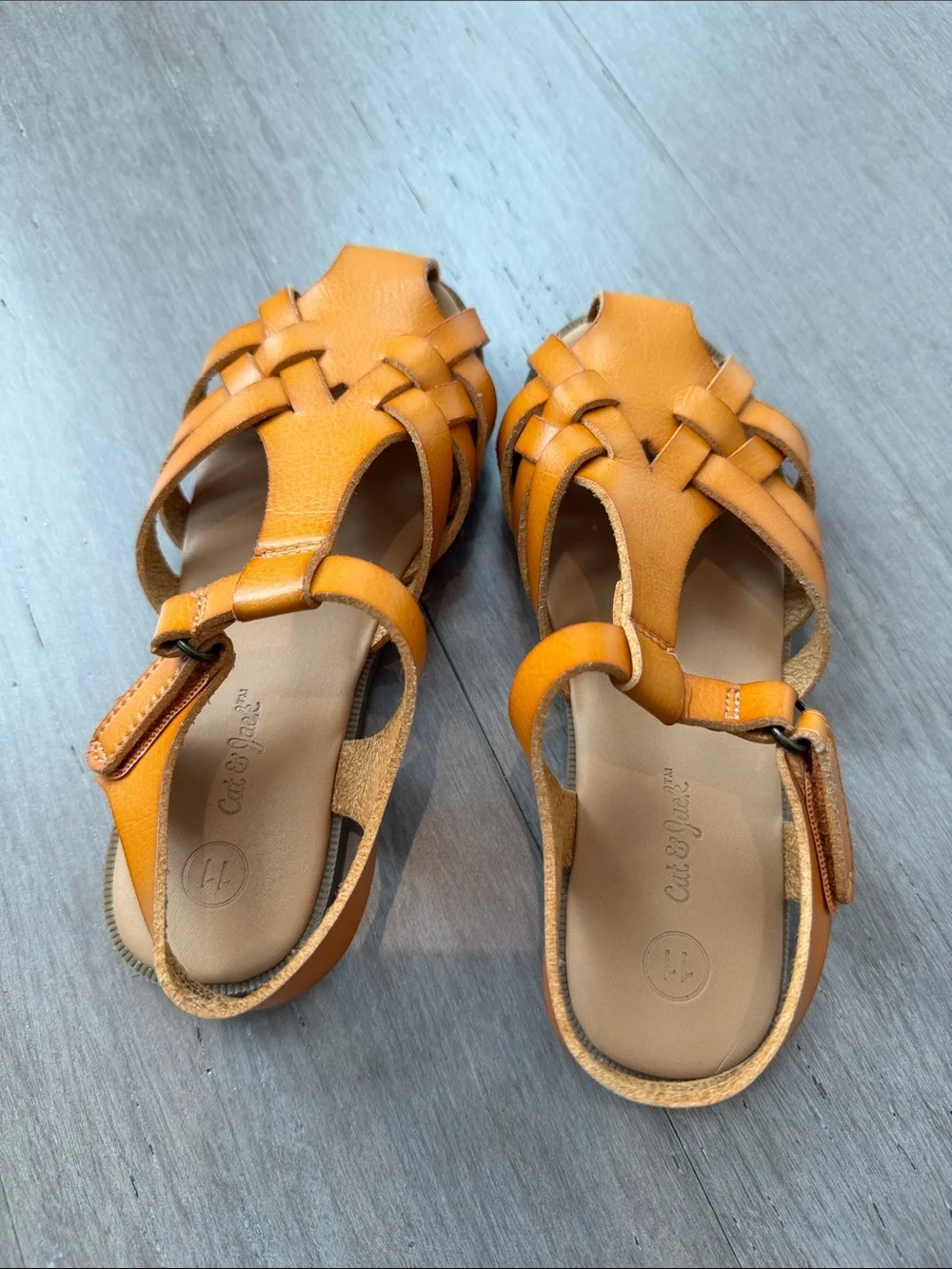 Havaianas Pale Pink Flip Flops with Tan Woven Cat&Jack Leather Sandals- size 11c
